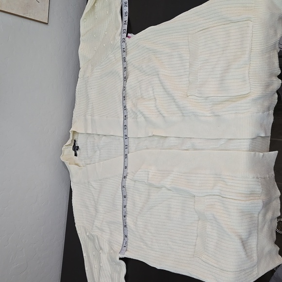 Velvet Heart Woven Ivory Pom Pom Cardigan Open Front Textured Dolman Sle… - Picture 11 of 12